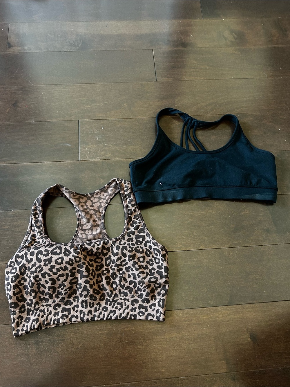 Leopard Print and Black Sports Bra Set - Women's Activewear